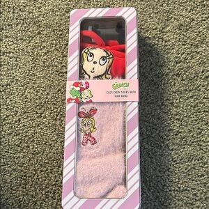 The Grinch Cozy Crew Socks with Hair Band - Pink & Red